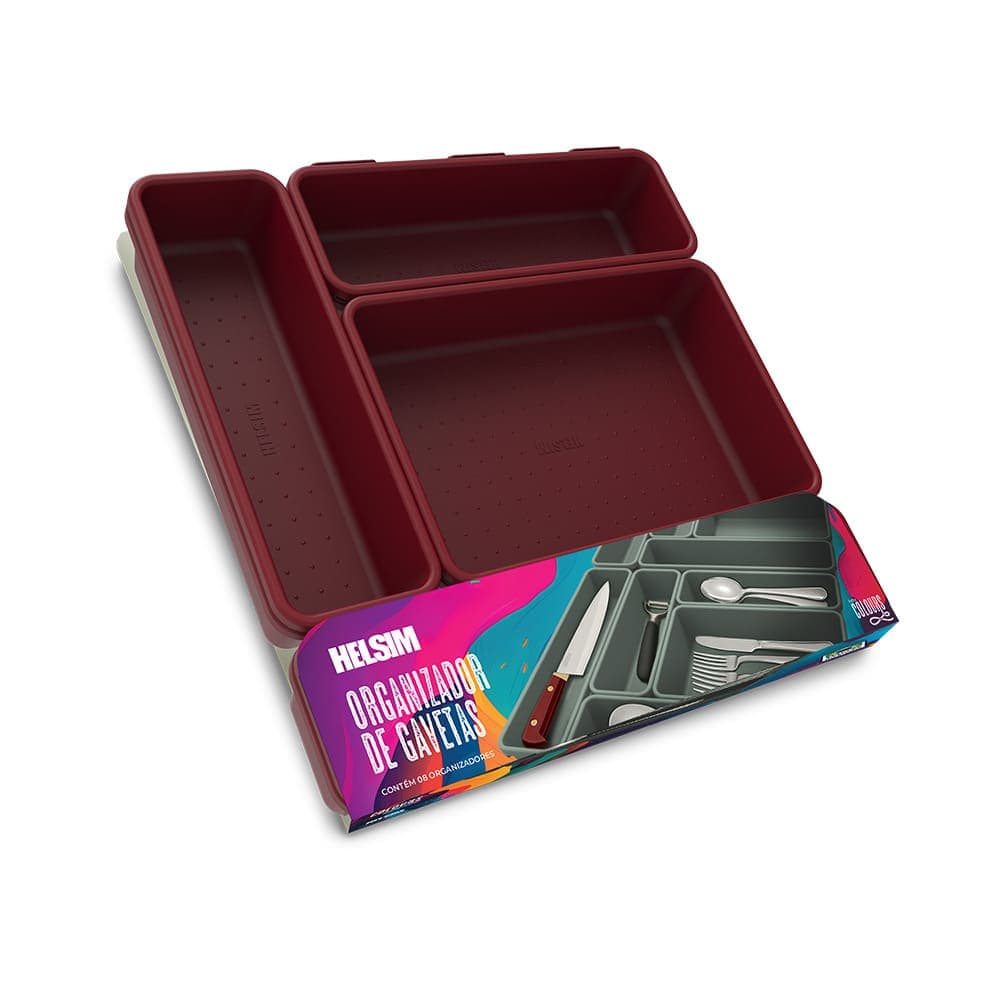 Kit Organizador de Gavetas Colours Cereja