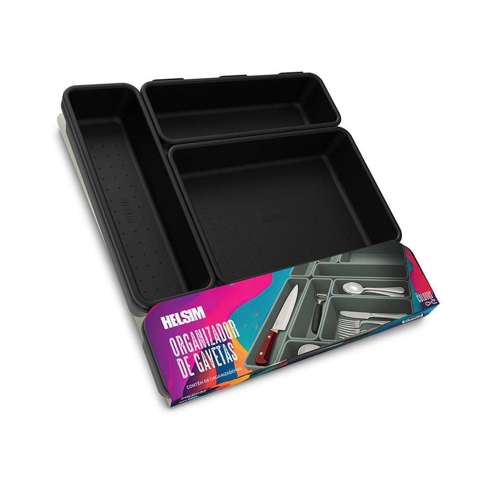 Kit Organizador de Gavetas Colours Carbono