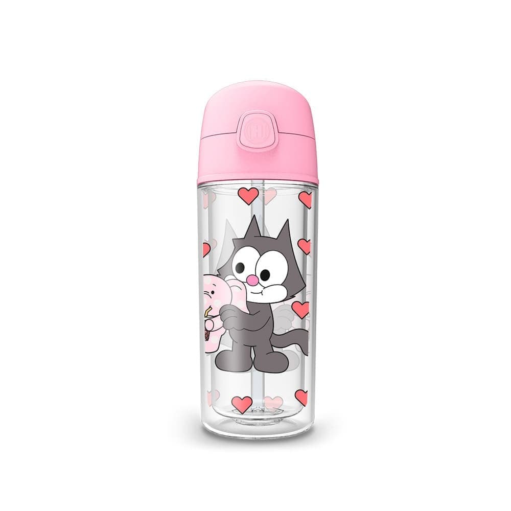 Garrafa Pop 270ml Gato Félix Elefante e Corações — imagem 1 de 2