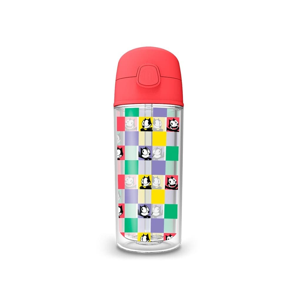Garrafa Pop 270ml Gato Félix Quadradinhos Coloridos — imagem 1 de 2